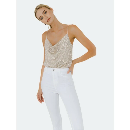 Endless Rose Sequins Cowl Neck Top Tops Pink