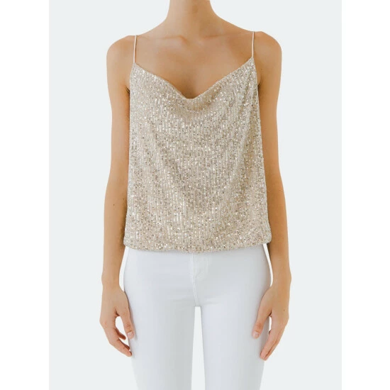 Endless Rose Sequins Cowl Neck Top Tops Pink - Image 2