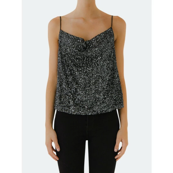 Endless Rose Sequins Cowl Neck Top Tops Pink - Image 6