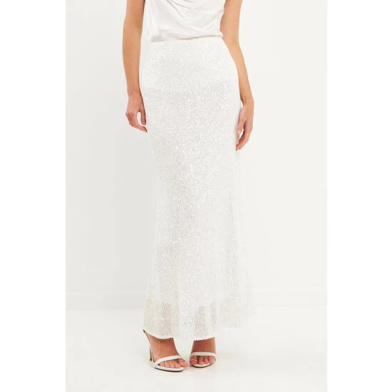 Endless Rose Sequins Midi Skirt Skirts White