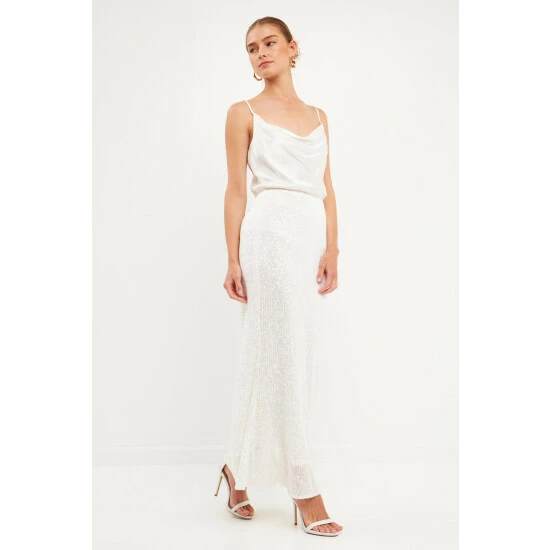 Endless Rose Sequins Midi Skirt Skirts White - Image 3