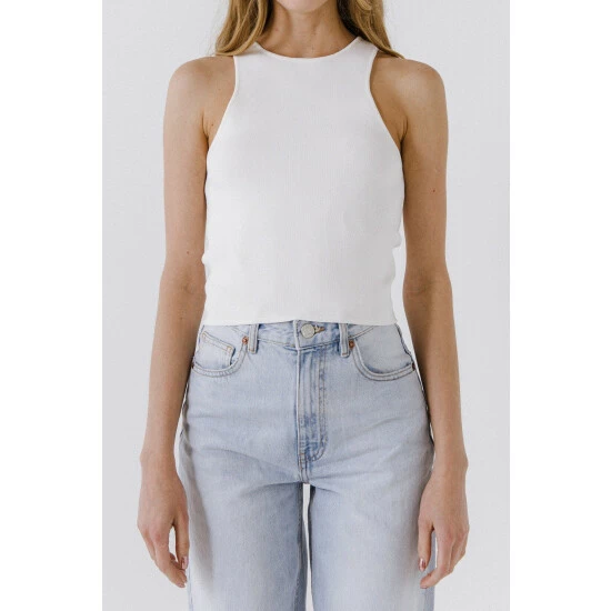 Endless Rose Racerback Knit Tank Tops White - Image 4