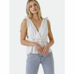 Endless Rose Mixed Media Peplum Top Tops Off White