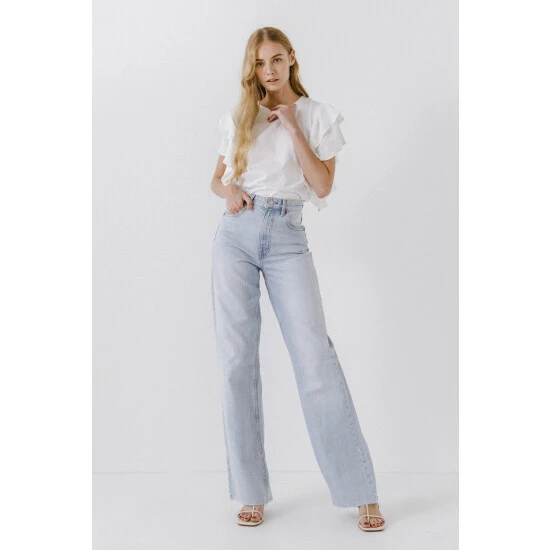 Endless Rose Textured Ruffle Sleeve T-Shirt Tops White - Image 2