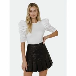 Endless Rose Mixed Media Puff Sleeve Top Tops Black