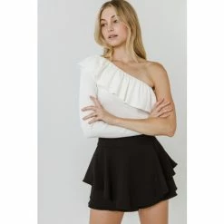 Endless Rose One Shoulder Ruffle Top Tops White