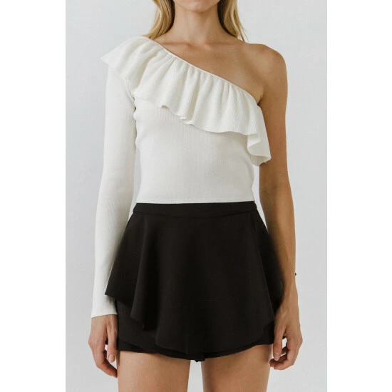 Endless Rose One Shoulder Ruffle Top Tops White - Image 3