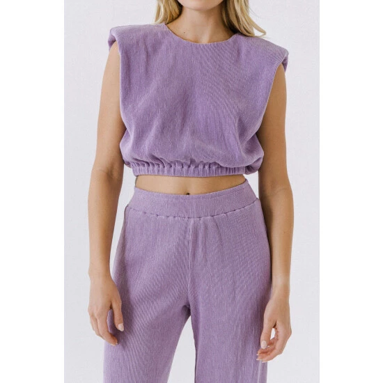 Endless Rose Pleated Shoulder Pad Top Tops Purple - Image 2