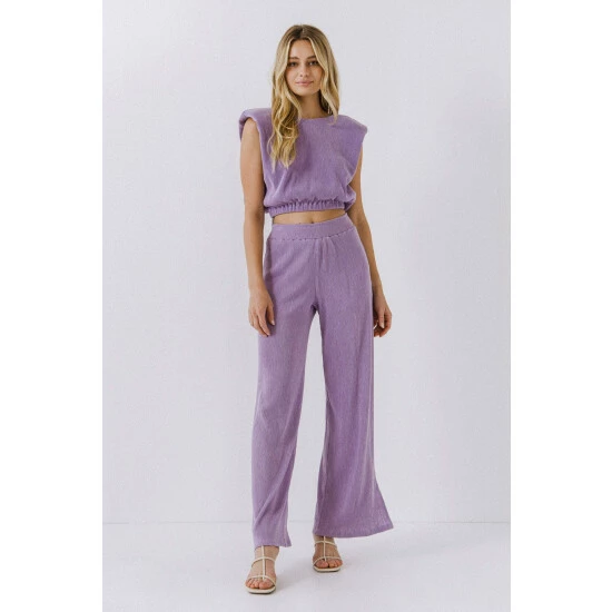 Endless Rose Pleated Shoulder Pad Top Tops Purple - Image 3