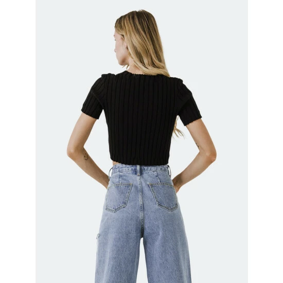 Endless Rose Short Sleeve Ruffled Knit Top Tops Black - Image 4