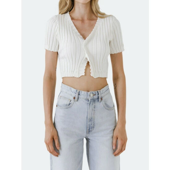 Endless Rose Short Sleeve Ruffled Knit Top Tops Black - Image 5