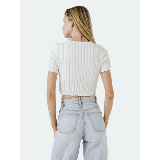 Endless Rose Short Sleeve Ruffled Knit Top Tops Black - Image 6