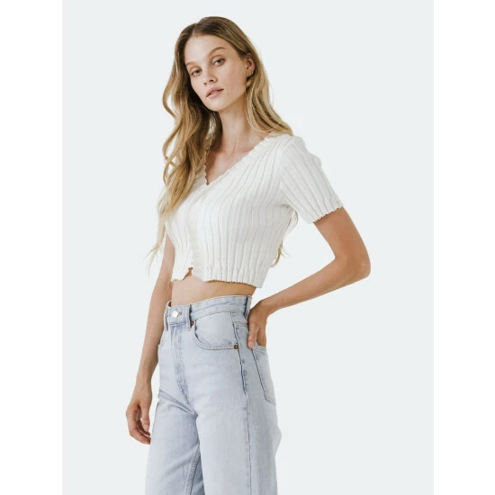 Endless Rose Short Sleeve Ruffled Knit Top Tops Black - Image 7