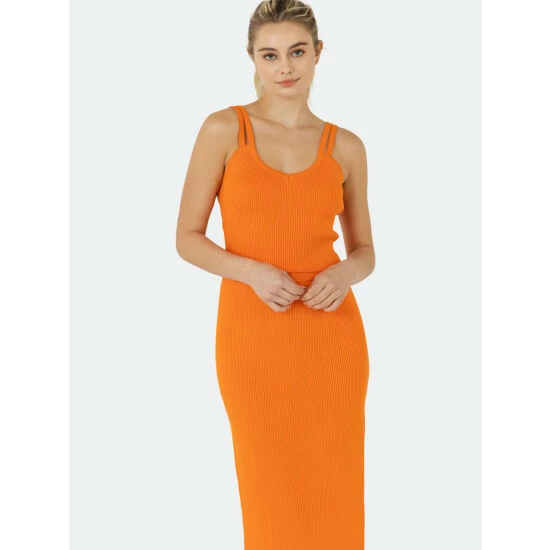 Endless Rose Side Slit Sweater Midi Skirt Skirts Orange