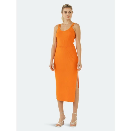 Endless Rose Side Slit Sweater Midi Skirt Skirts Orange - Image 2