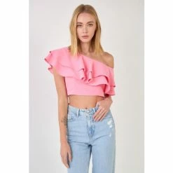 Endless Rose Ruffled One Shoulder Top Tops Pink