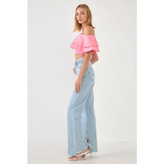 Endless Rose Ruffled One Shoulder Top Tops Pink - Image 4