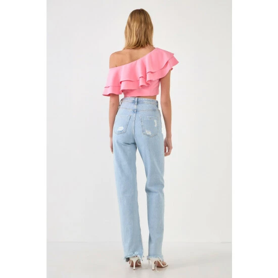 Endless Rose Ruffled One Shoulder Top Tops Pink - Image 5