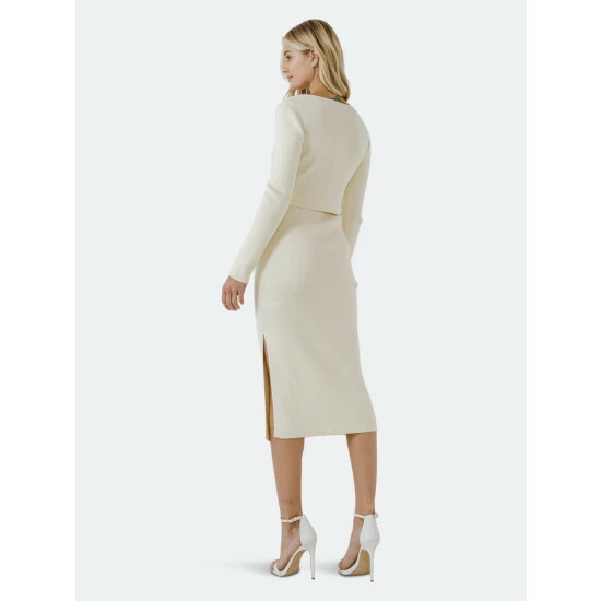 Endless Rose Long Sleeve Knit Cardigan With Square Neckline Sweatshirts & Sweaters Ivory - Image 4