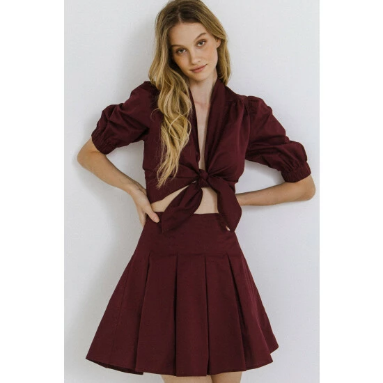 Endless Rose Tied Front Cropped Top Tops Burgundy - Image 2