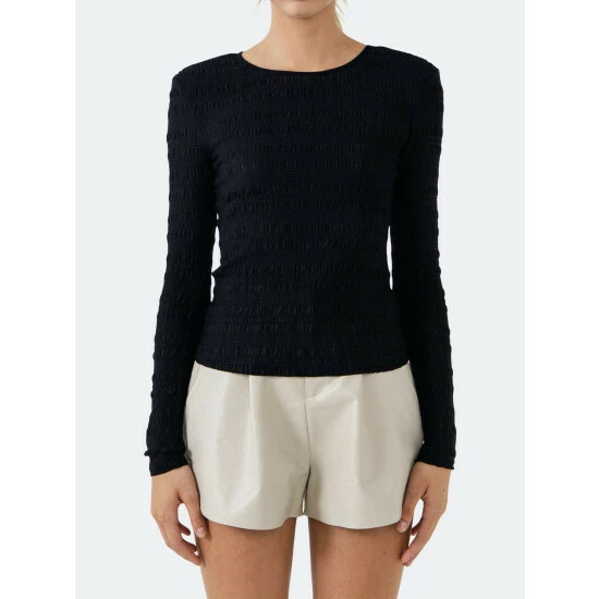 Endless Rose Texture Fitted Top Tops Black - Image 3