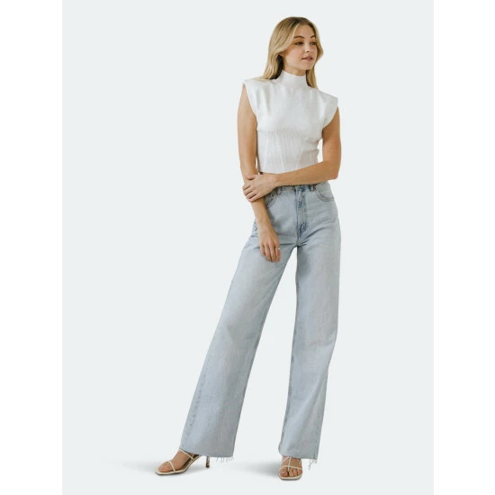 Endless Rose Mock Neck Padded Knit Top Tops White 3 Endless Rose Mock Neck Padded Knit Top Tops White - Image 3