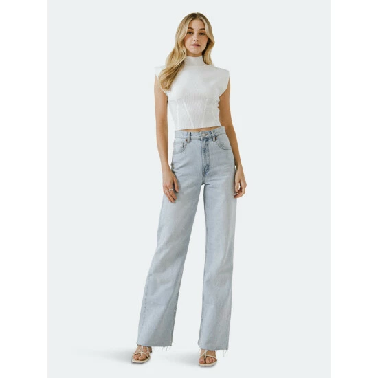 Endless Rose Mock Neck Padded Knit Top Tops White 5 Endless Rose Mock Neck Padded Knit Top Tops White - Image 5