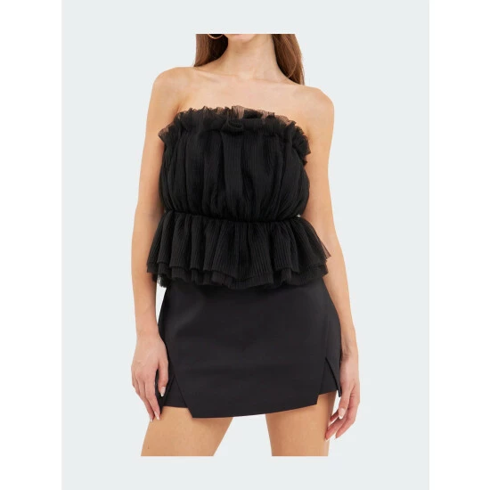 Endless Rose Strapless Tulle Peplum Top Tops Black - Image 9