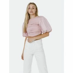 Endless Rose Mixed Media Puff Sleeve Top Tops Black