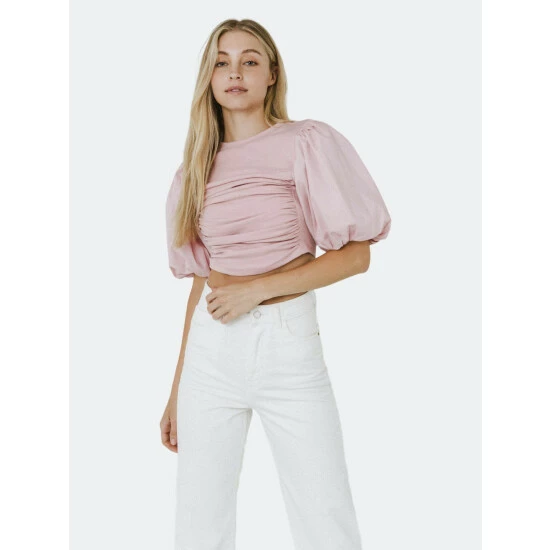 Endless Rose Mixed Media Puff Sleeve Top Tops Black