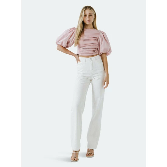 Endless Rose Mixed Media Puff Sleeve Top Tops Black - Image 4