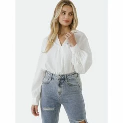 Endless Rose V-neckline Puff Long Sleeve Top Tops White