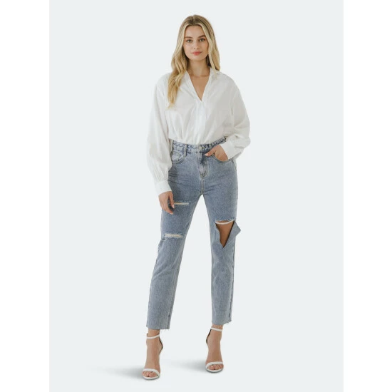 Endless Rose V-neckline Puff Long Sleeve Top Tops White - Image 2