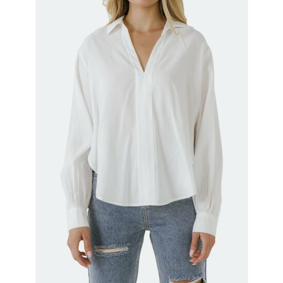 Endless Rose V-neckline Puff Long Sleeve Top Tops White - Image 3