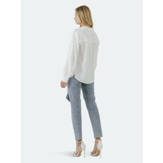 Endless Rose V-neckline Puff Long Sleeve Top Tops White - Image 4