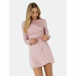Endless Rose Satin Flare Dress With Waist Tie Dresses Mauve
