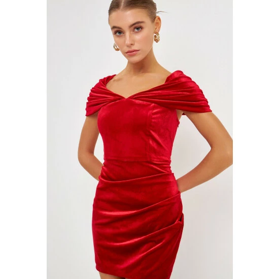 Endless Rose Velvet Over The Shoulder Mini Dress Dresses Red - Image 4
