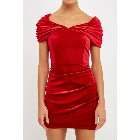 Endless Rose Velvet Over The Shoulder Mini Dress Dresses Red - Image 5
