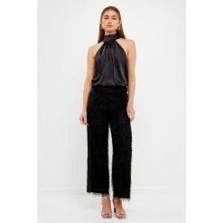 Endless Rose Satin Top Tops Black