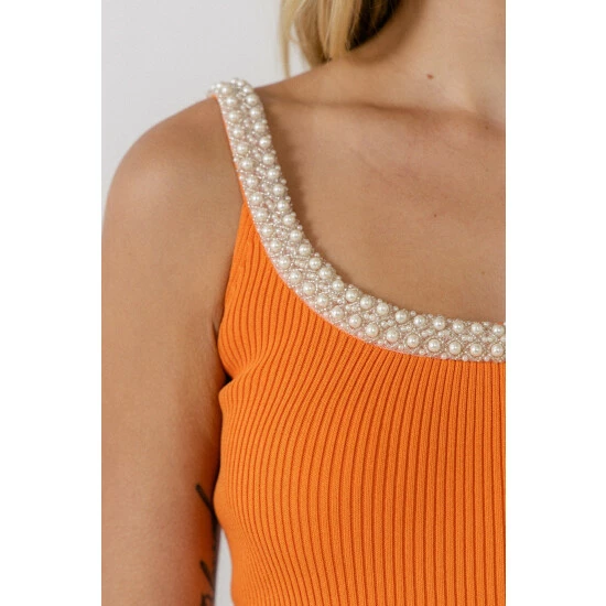 Endless Rose Scooped Trimmed Ribbed Mini Dress Dresses Orange - Image 6