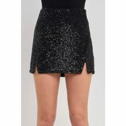 Endless Rose Double Cutout Sequins Skort Bottoms Black