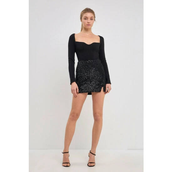 Endless Rose Double Cutout Sequins Skort Bottoms Black - Image 3