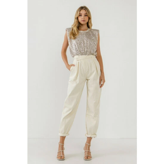 Endless Rose Sequin Shoulder Pad Top Tops Ivory - Image 3