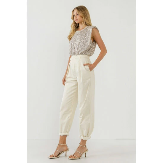 Endless Rose Sequin Shoulder Pad Top Tops Ivory - Image 4