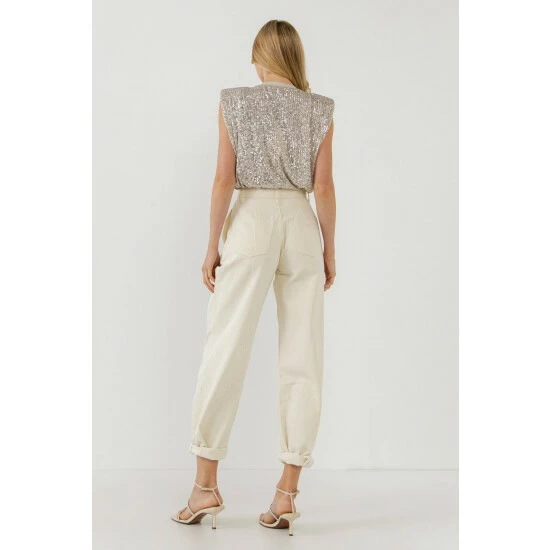 Endless Rose Sequin Shoulder Pad Top Tops Ivory - Image 5