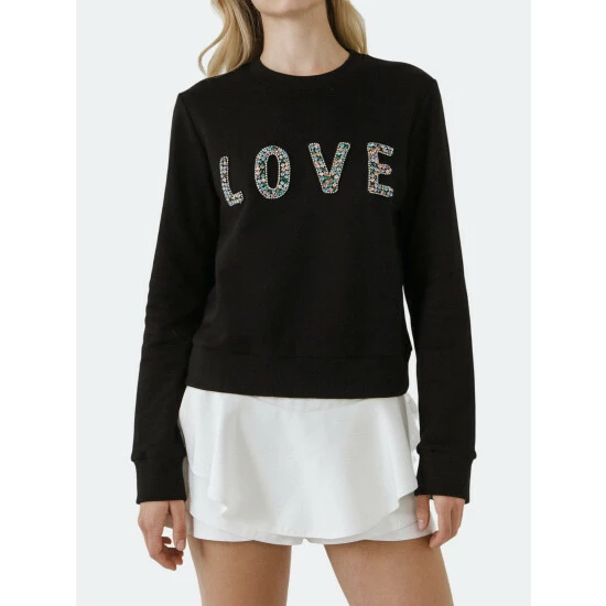 Endless Rose Beaded Love Sweatshirt Sweatshirts & Sweaters Black - Image 8