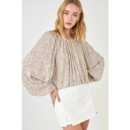 Endless Rose Sequins Blouson Top Tops Black