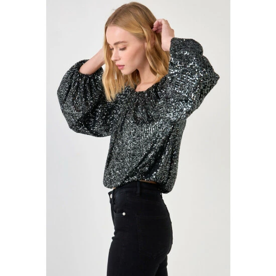 Endless Rose Sequins Blouson Top Tops Black - Image 6