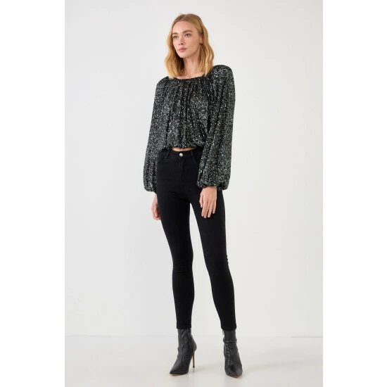 Endless Rose Sequins Blouson Top Tops Black - Image 7