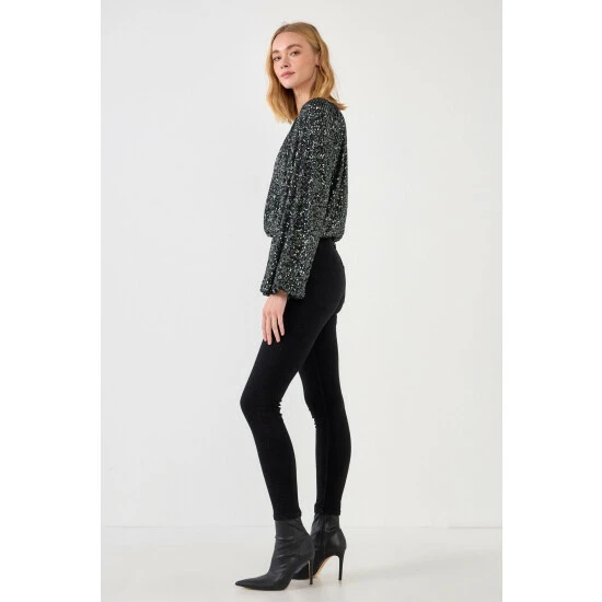 Endless Rose Sequins Blouson Top Tops Black - Image 8